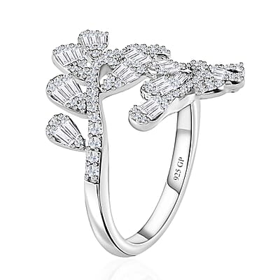 GP Italian Garden Collection Diamond Bypass Ring in Platinum Over Sterling Silver (Size 6.0) 1.00 ctw