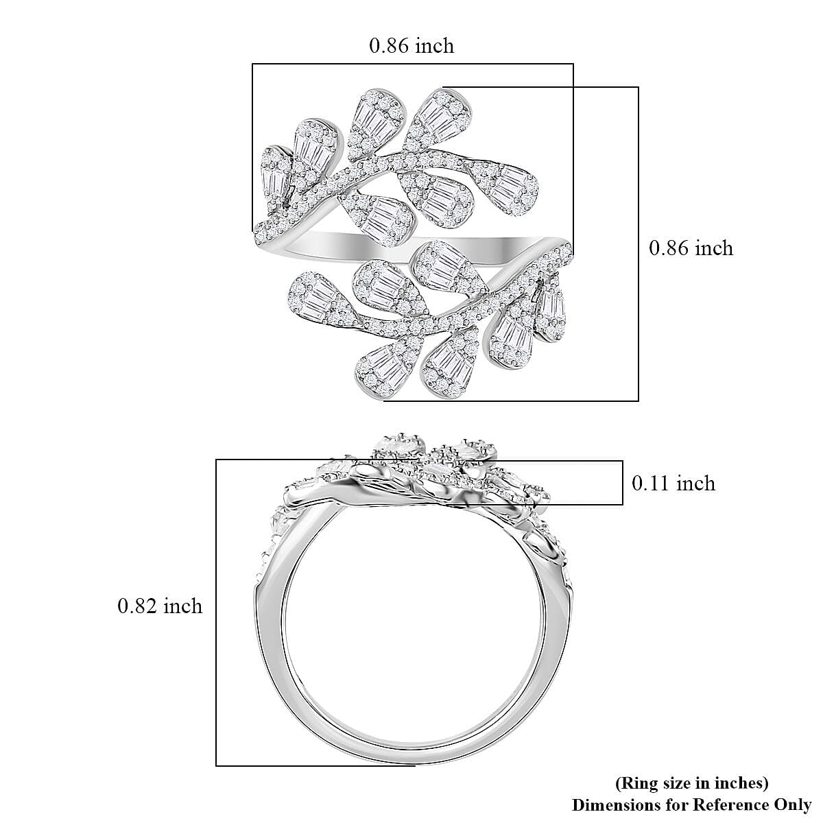 GP Italian Garden Collection Diamond Bypass Ring in Platinum Over Sterling Silver (Size 6.0) 1.00 ctw