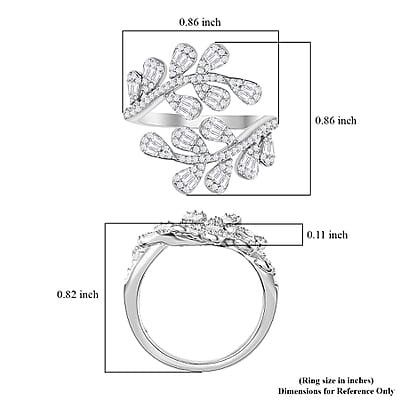 GP Italian Garden Collection Diamond Bypass Ring in Platinum Over Sterling Silver (Size 6.0) 1.00 ctw