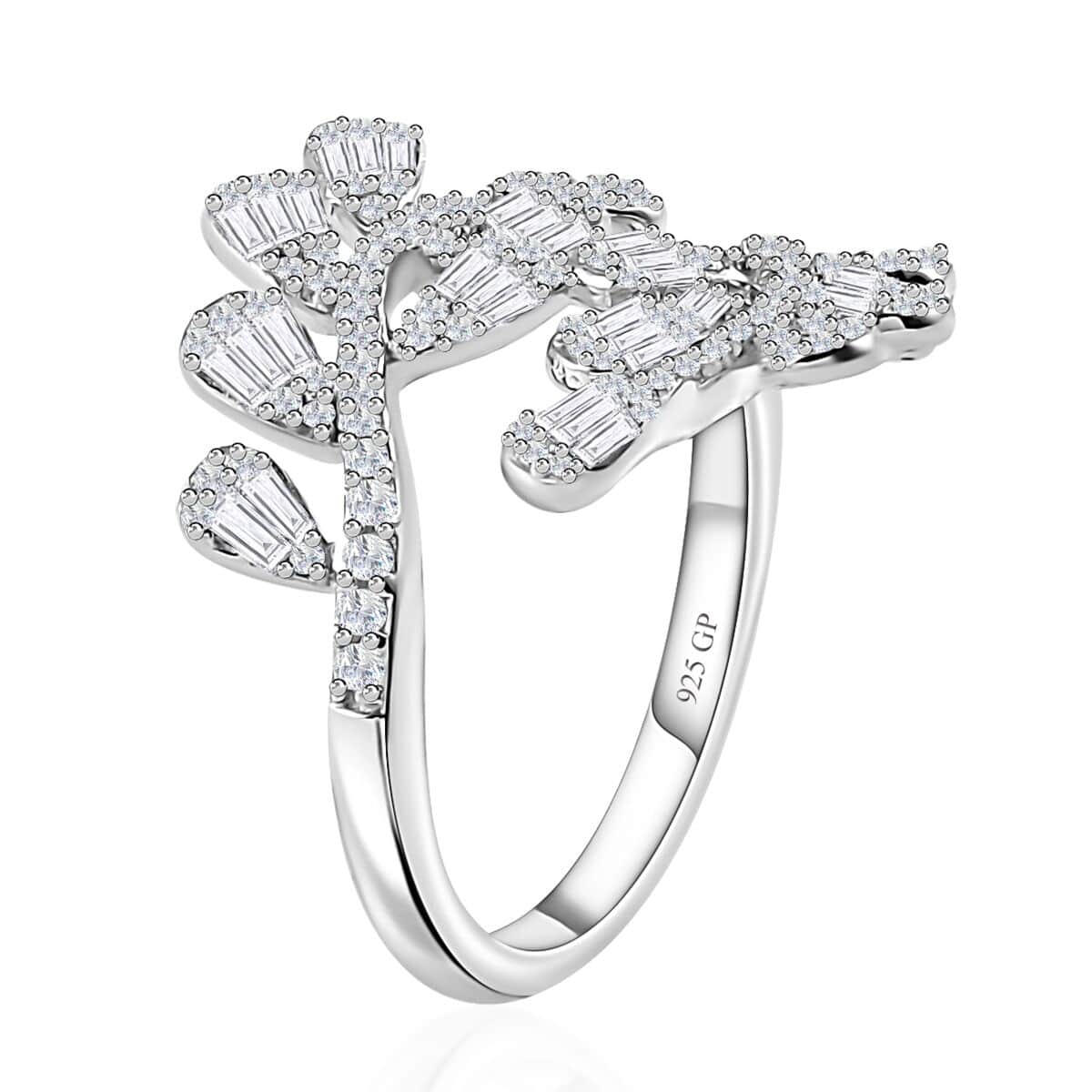 GP Italian Garden Collection Diamond Bypass Ring in Platinum Over Sterling Silver (Size 7.0) 1.00 ctw image number 3