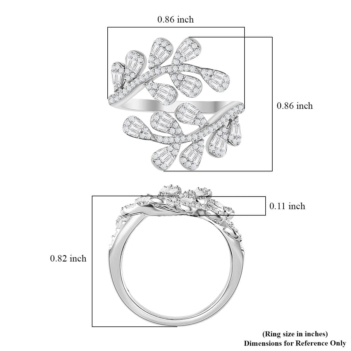 GP Italian Garden Collection Diamond Bypass Ring in Platinum Over Sterling Silver (Size 7.0) 1.00 ctw image number 5