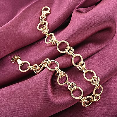 Lussuosa Italian 10K Yellow Gold Rolo Byzantine Chain Bracelet (7.0 - 8.0In) 3.04 Grams