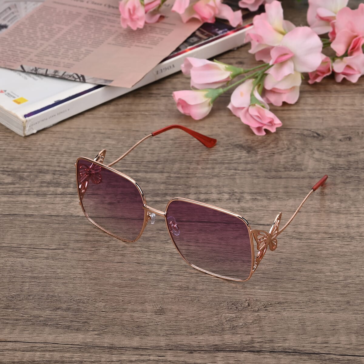 Butterfly Design UV400 Polarized Sunglass with Storage Bag- Pink Gray image number 1