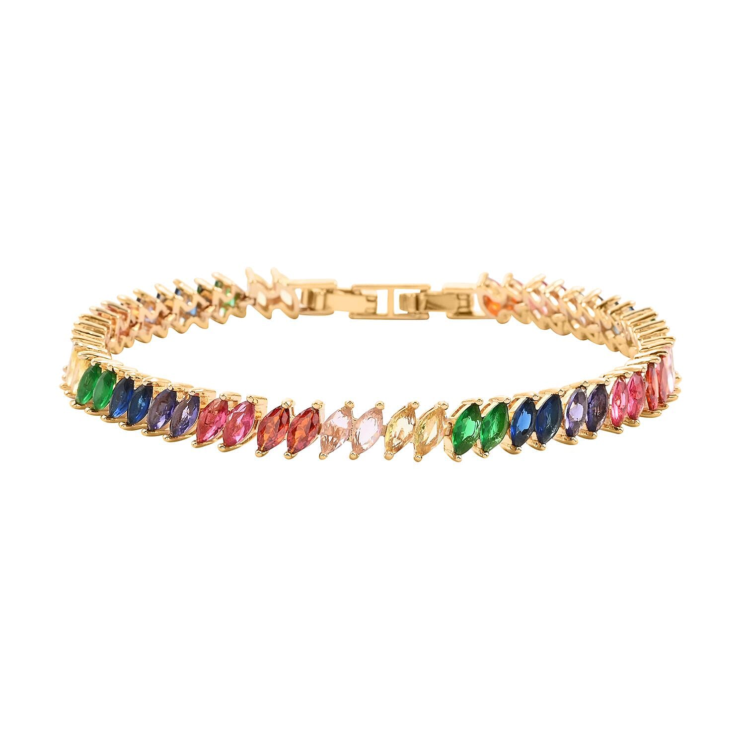 Simulated Multi Color Diamond Bracelet in Goldtone (7.50 In) 15.00 ctw
