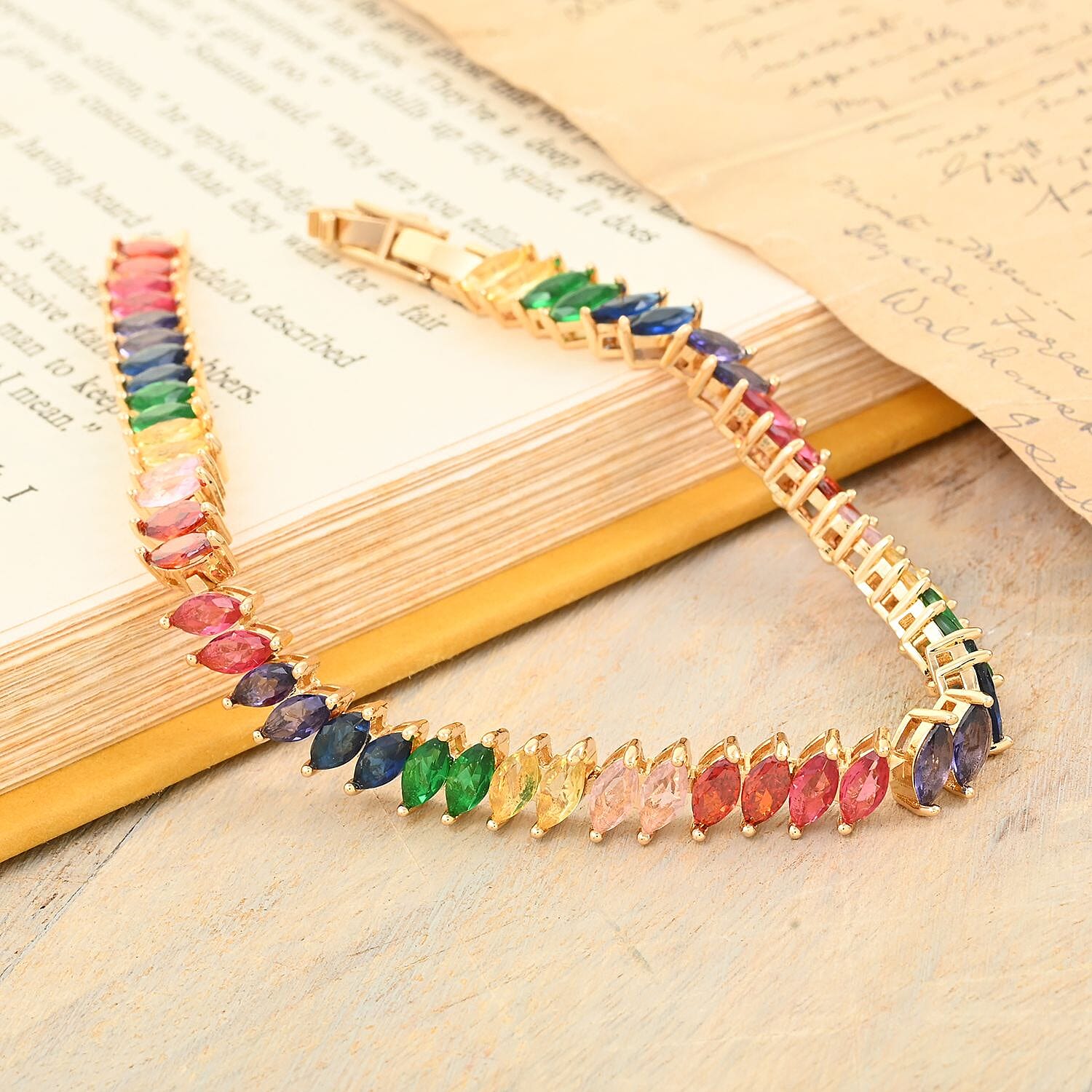Simulated Multi Color Diamond Bracelet in Goldtone (7.50 In) 15.00 ctw