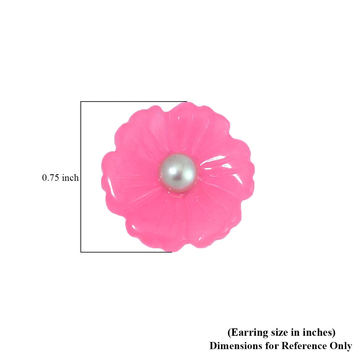 Pink Jade (D) Carved Flower and Peach Freshwater Cultured Pearl Floral Stud Earrings in Rhodium Over Sterling Silver 25.00 ctw image number 5