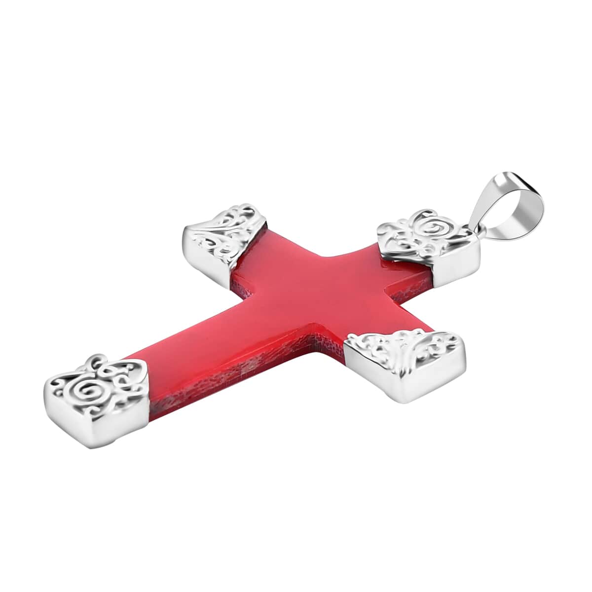 Bali Legacy Red Coral Cross Pendant in Sterling Silver image number 3