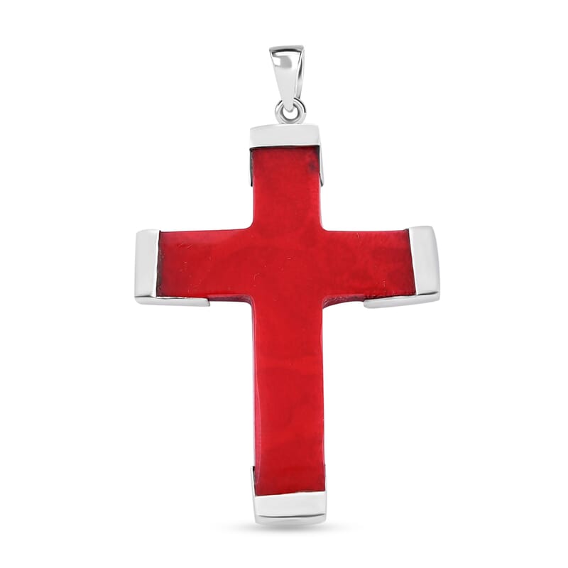 Bali Legacy Red Coral Cross Pendant without Chain in Sterling Silver