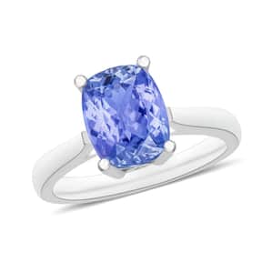 Tanzanite Solitaire Ring in Platinum Over Sterling Silver (Size 10) 1.40 ctw