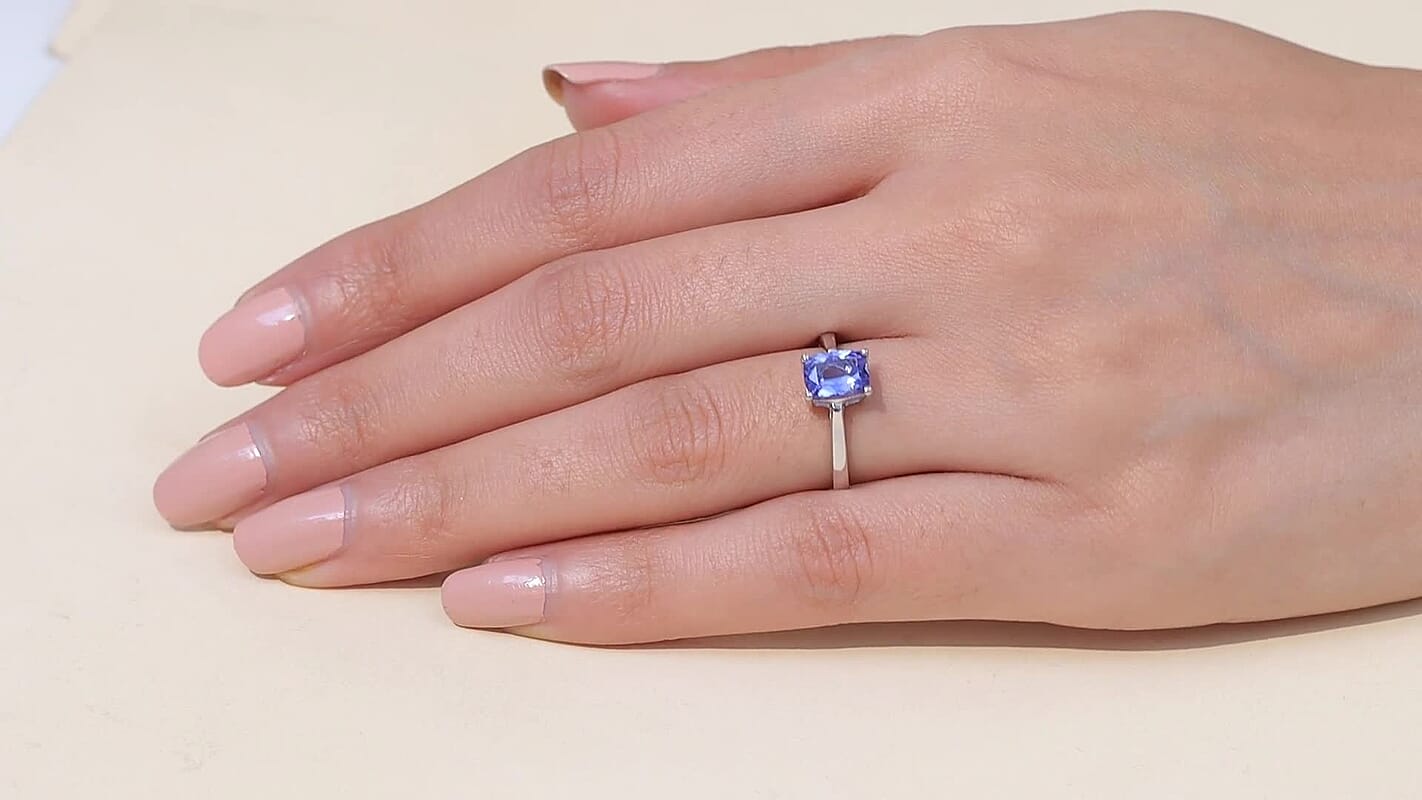 Tanzanite Solitaire Ring in Platinum Over Sterling Silver (Size 10) 1.40 ctw