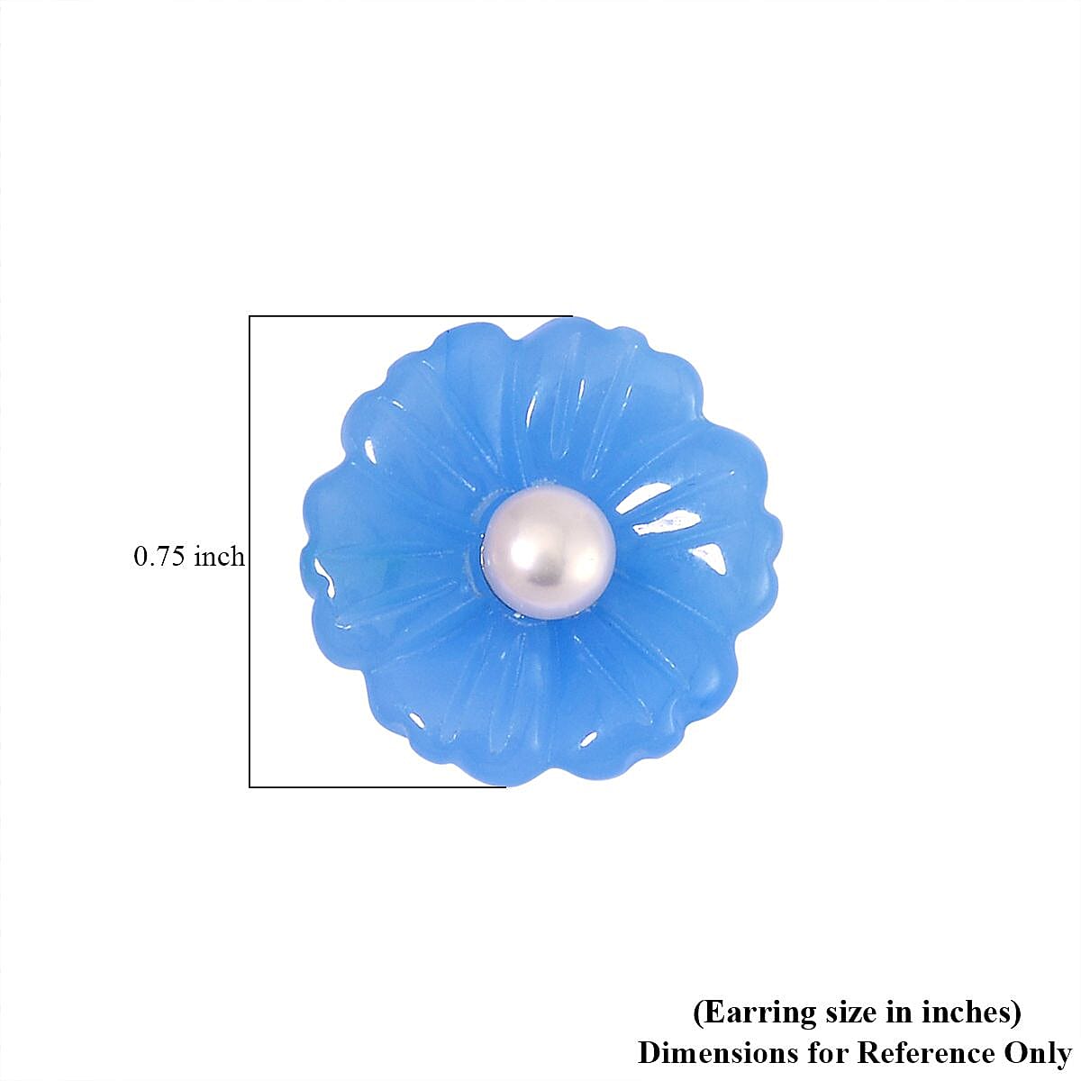 Blue Jade (D) Carved Flower and Freshwater Cultured Pearl Floral Stud Earrings in Rhodium Over Sterling Silver 25.00 ctw image number 5