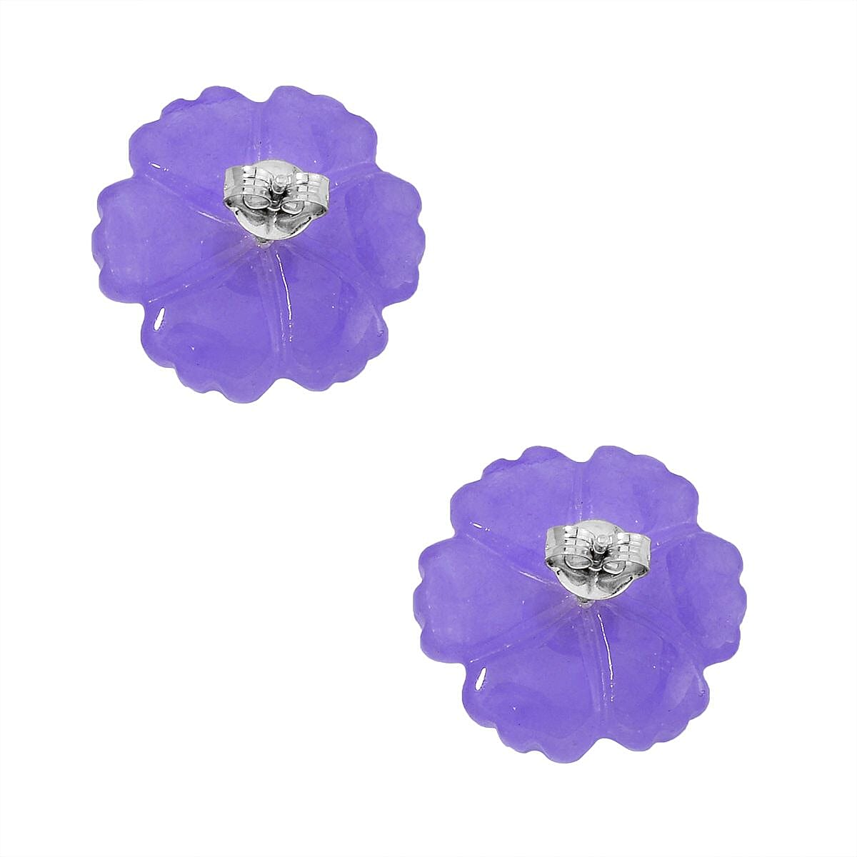 Purple Jade (D) Carved Flower and Peacock Freshwater Cultured Pearl Floral Stud Earrings in Rhodium Over Sterling Silver 25.00 ctw image number 4