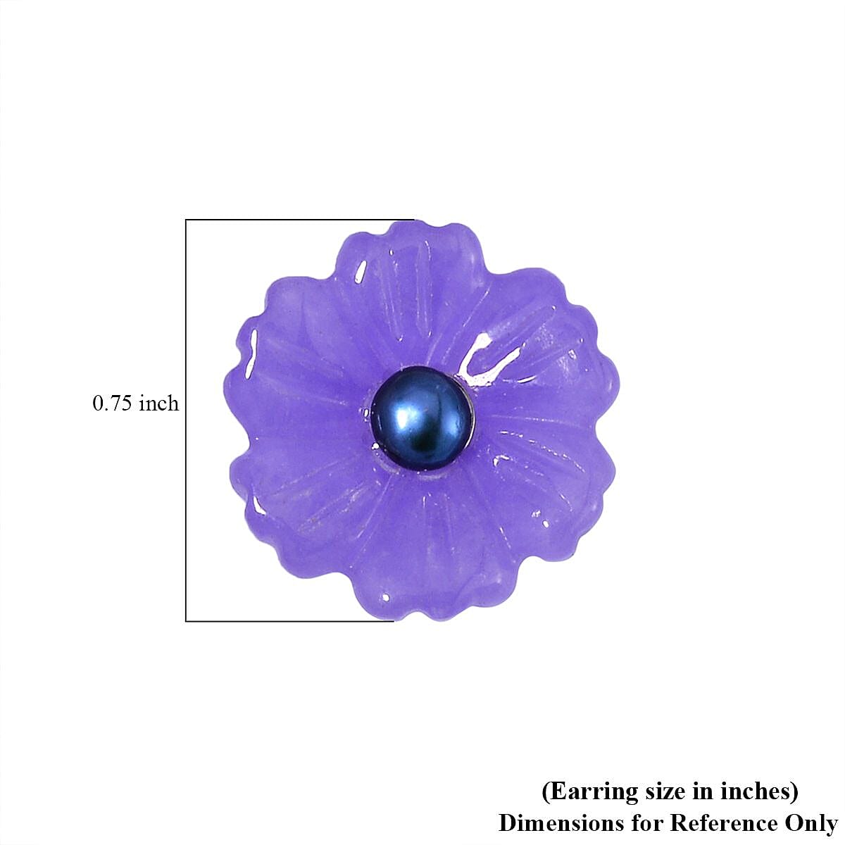 Purple Jade (D) Carved Flower and Peacock Freshwater Cultured Pearl Floral Stud Earrings in Rhodium Over Sterling Silver 25.00 ctw image number 5
