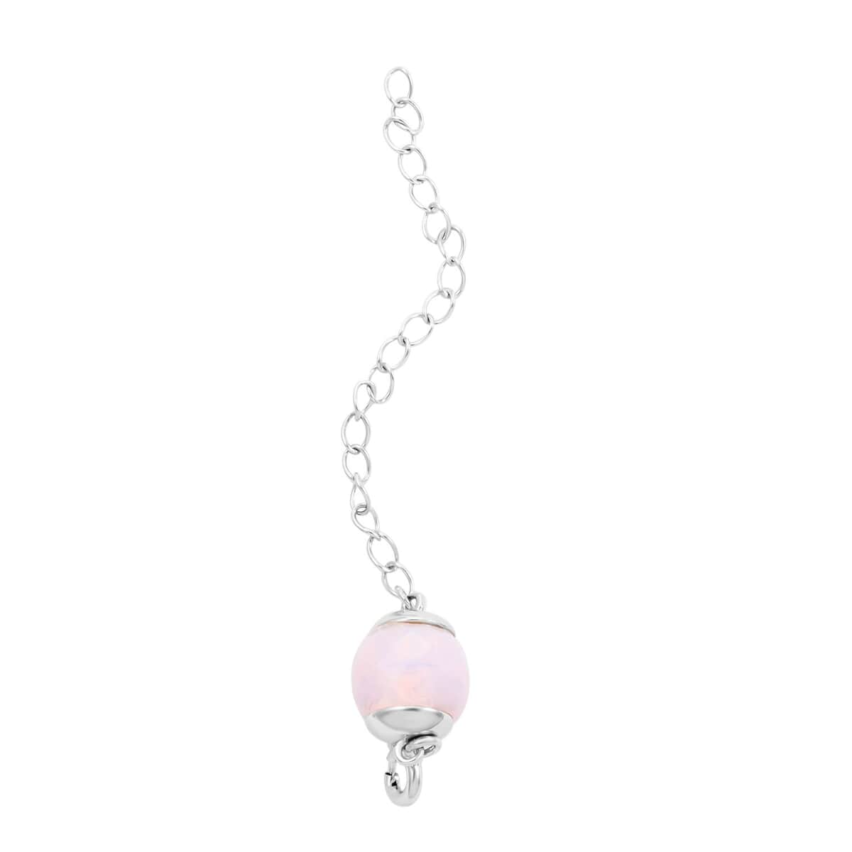 Pink Glass Magnetic Lock 2Inch Extender Chain with 5mm Ring Lock in Rhodium Over Sterling Silver image number 0
