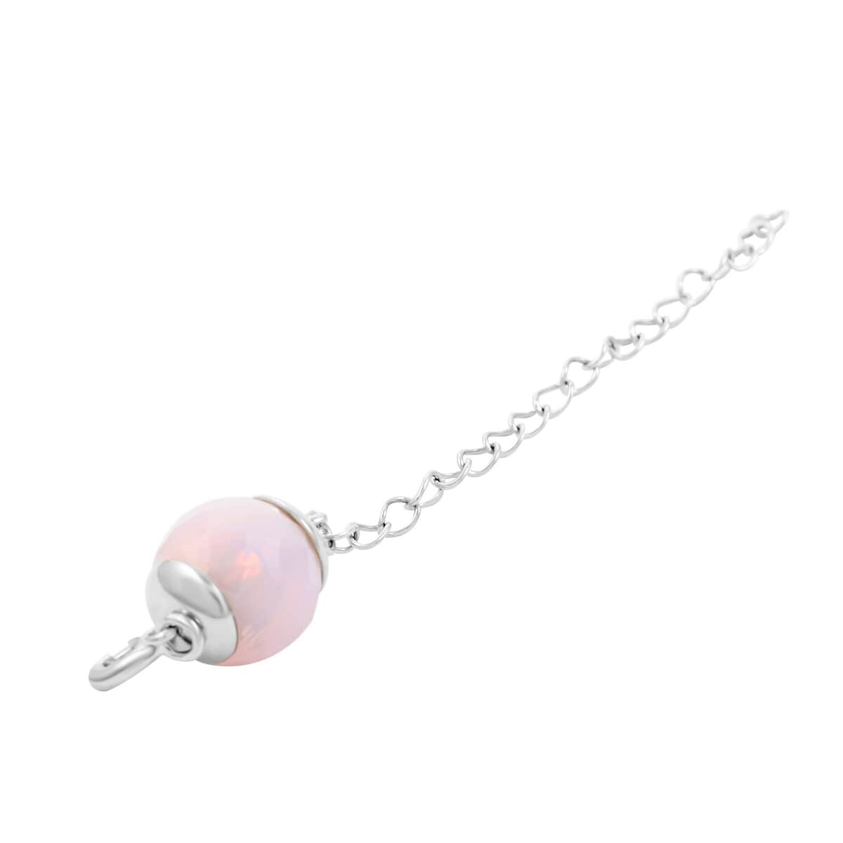 Pink Glass Magnetic Lock 2Inch Extender Chain with 5mm Ring Lock in Rhodium Over Sterling Silver image number 2
