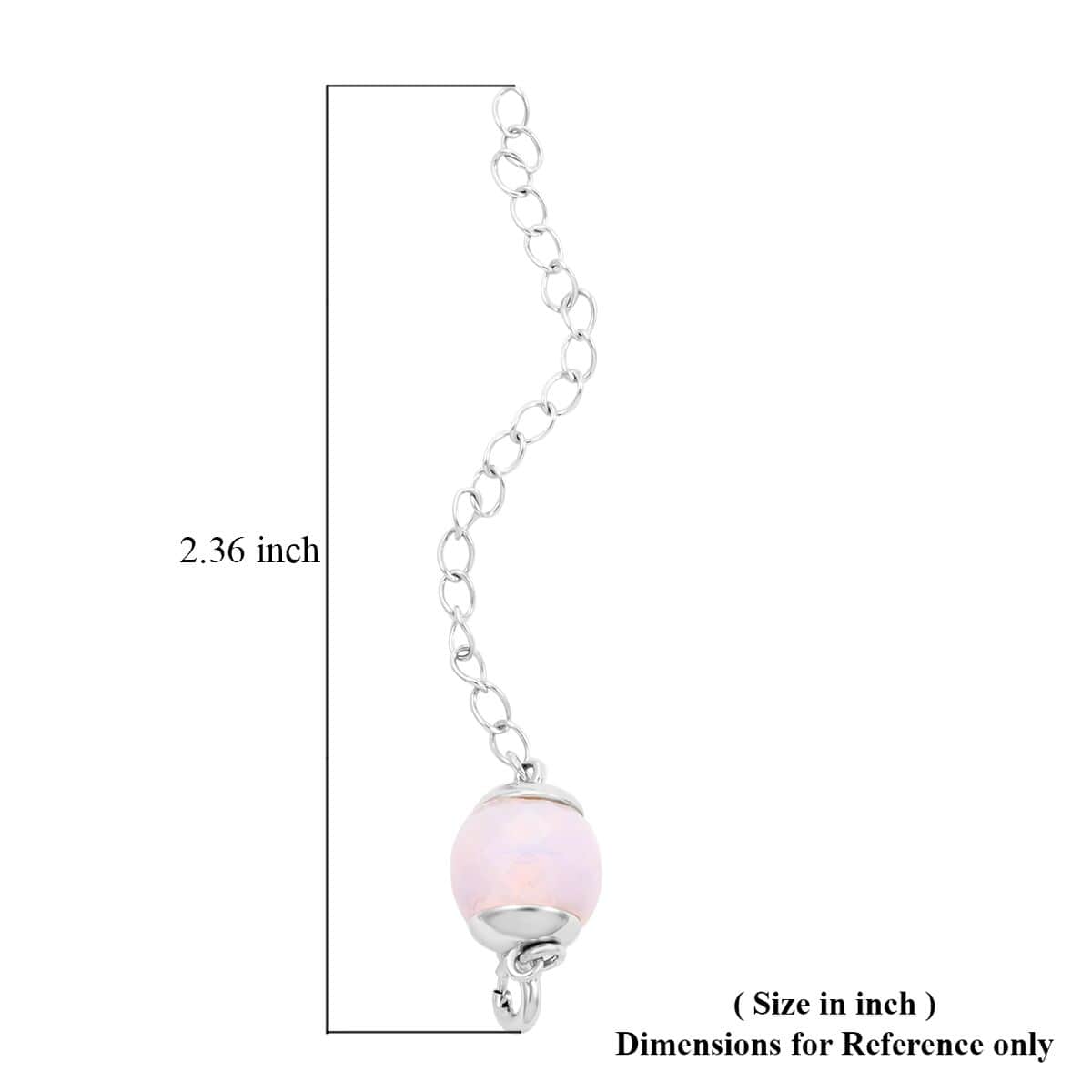 Pink Glass Magnetic Lock 2Inch Extender Chain with 5mm Ring Lock in Rhodium Over Sterling Silver image number 3