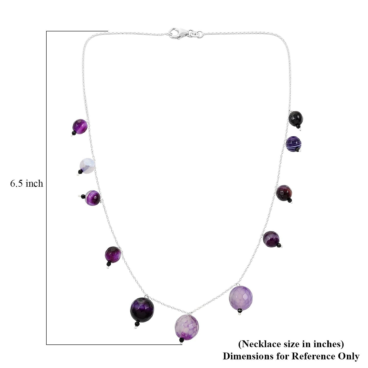 Purple Agate and Thai Black Spinel Beaded Necklace 18 Inches in Sterling Silver 97.95 ctw