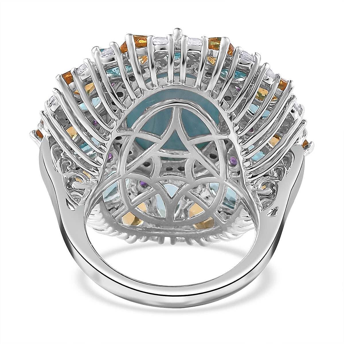 Larimar and Multi Gemstone Cocktail Ring in Platinum Over Sterling Silver (Size 10.0) 19.30 ctw