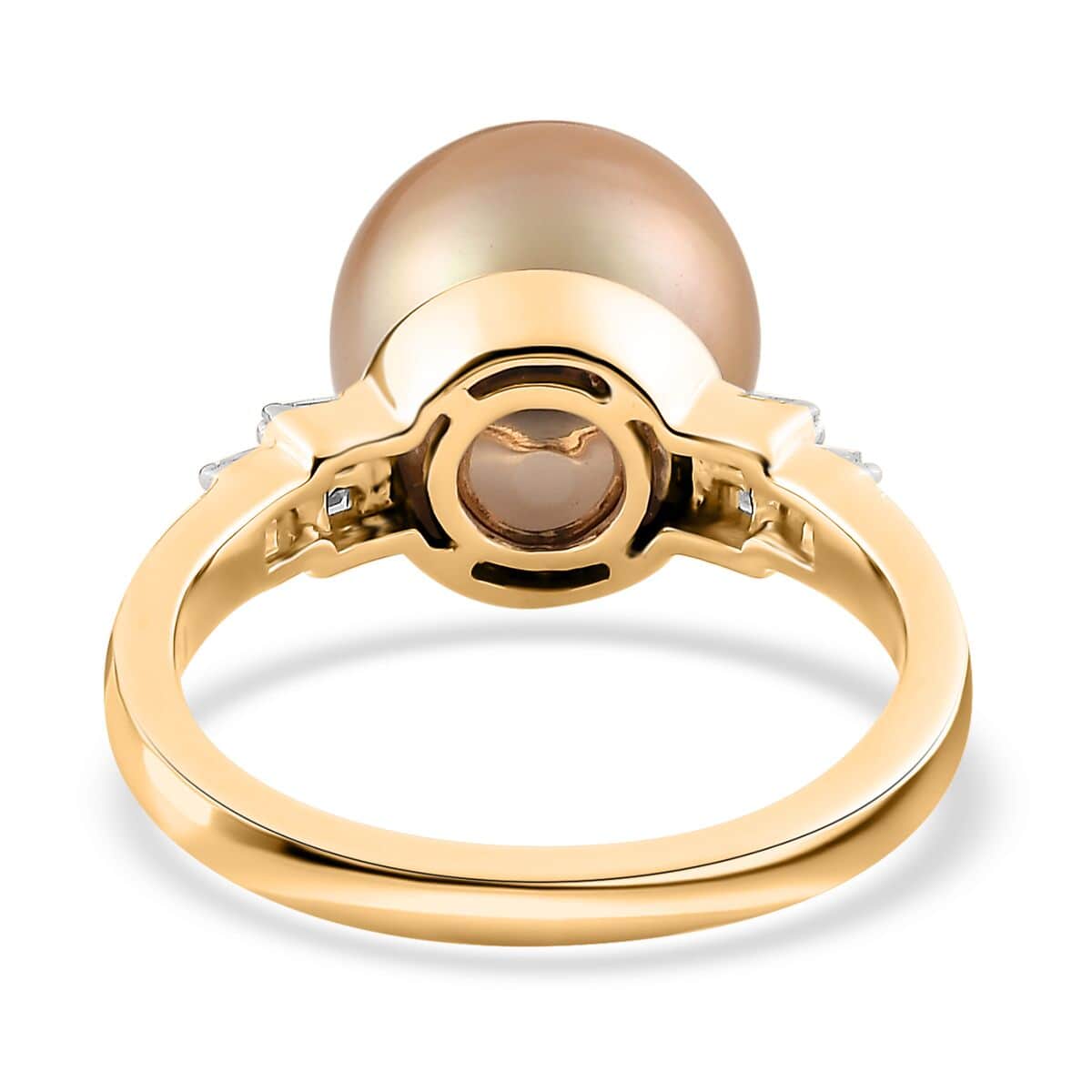 Luxoro 14K Yellow Gold South Sea Golden Pearl 11-12mm and I2 Diamond Ring (Size 10.0) 0.12 ctw image number 4