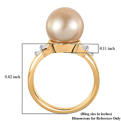 Luxoro 14K Yellow Gold South Sea Golden Pearl 11-12mm and I2 Diamond Ring (Size 10.0) 0.12 ctw