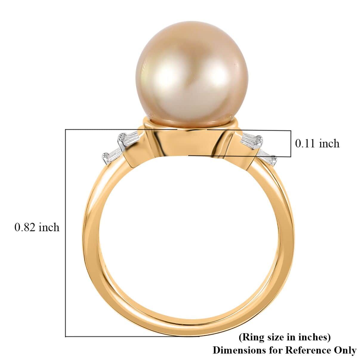 Luxoro 14K Yellow Gold South Sea Golden Pearl 11-12mm and I2 Diamond Ring (Size 10.0) 0.12 ctw image number 5