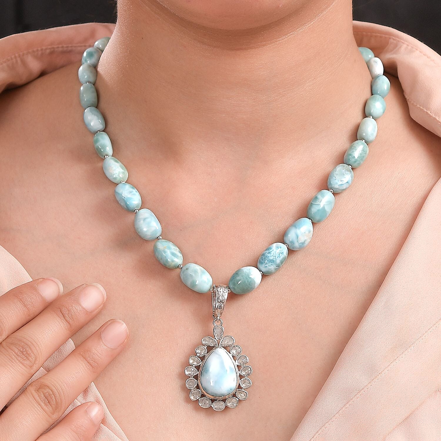 アクセサリー L'Appartement SHOUIA/SPICE OF LIFE CHARM Buy Artisan Crafted Larimar and Polki Diamond 147.10 ctw