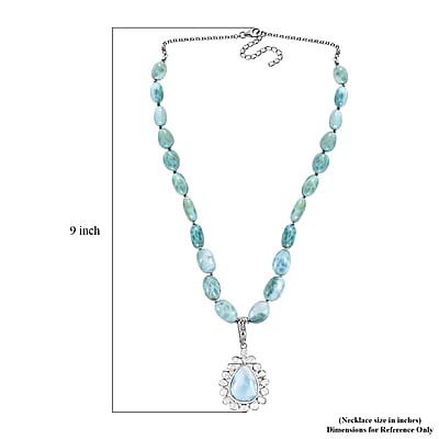 Artisan Crafted Larimar and Polki Diamond 147.10 ctw Tears of the Tide Necklace 18-20 Inches in Platinum Over Sterling Silver