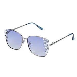 Flower Design UV400 Polarized Sunglass with Storage Bag- Light Blue