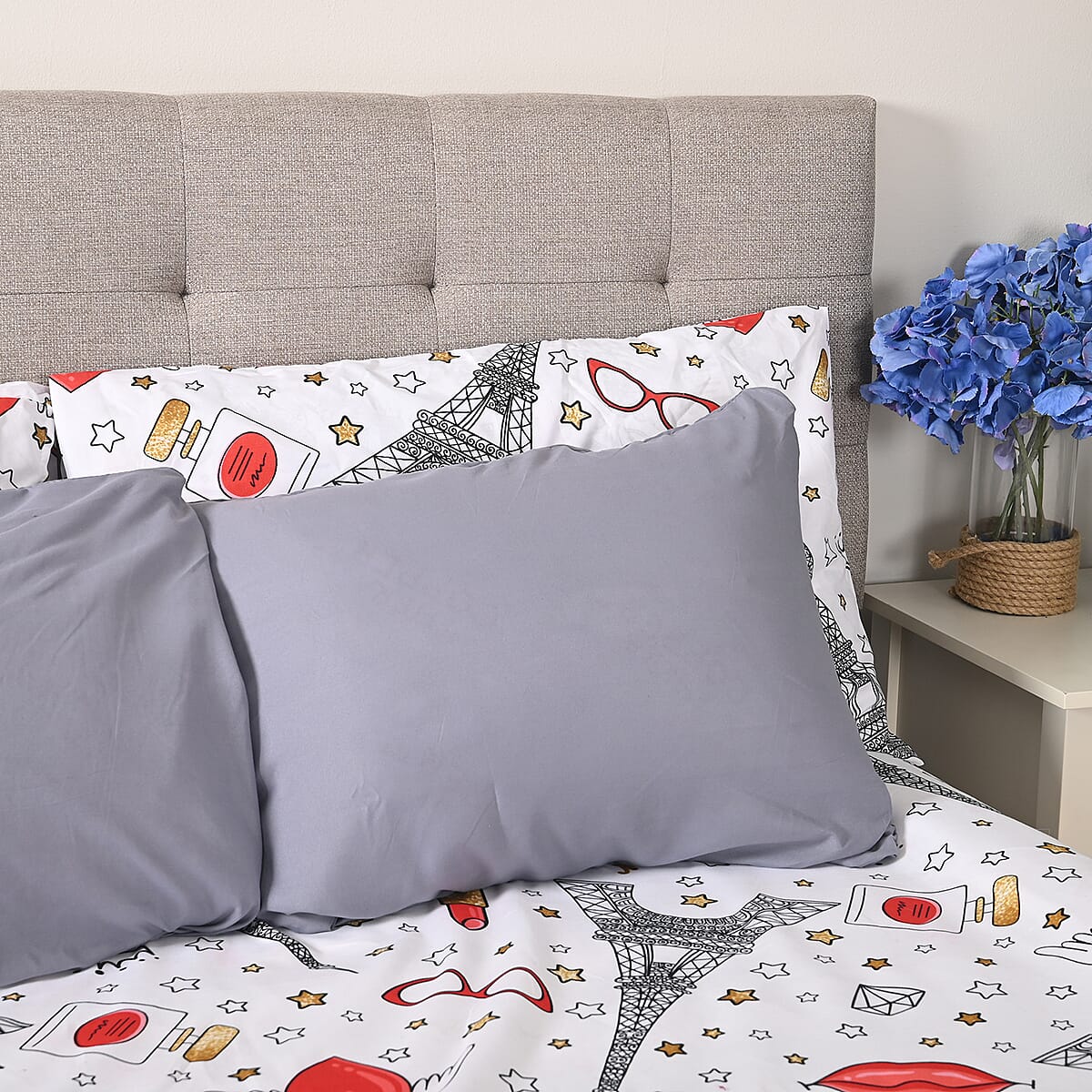 Supreme Living 6pc Gray & Gold Stars Print Microfiber Sheet Set -King image number 1