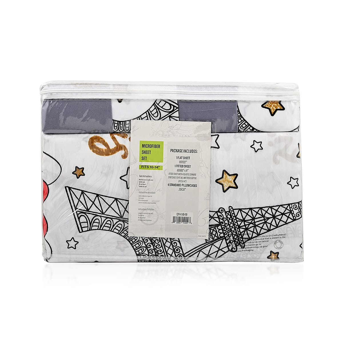 Supreme Living 6pc Gray & Gold Stars Print Microfiber Sheet Set -King image number 3