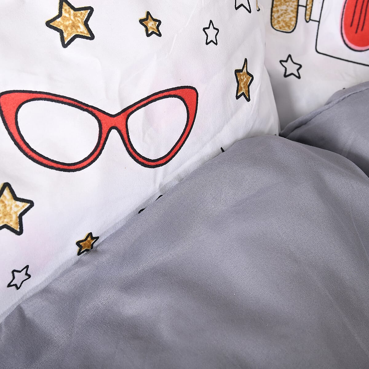 Supreme Living 6pc Gray & Gold Stars Print Microfiber Sheet Set -King image number 5