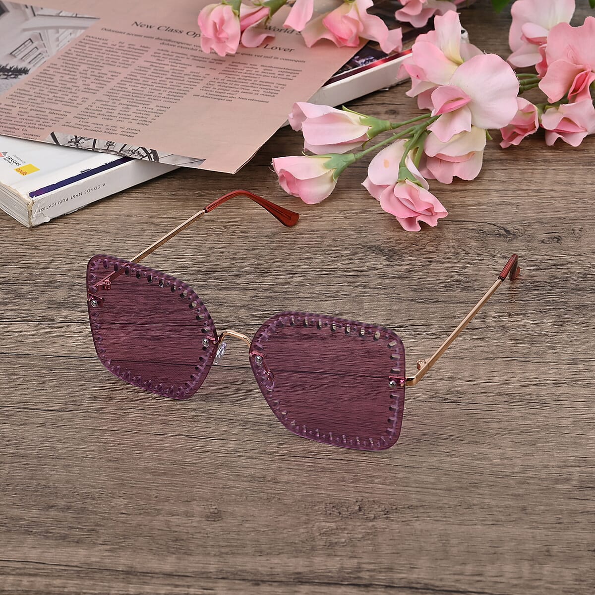 Hollow Out Design UV400 Polarized Sunglasses with Storage Bag - Wine Red image number 1