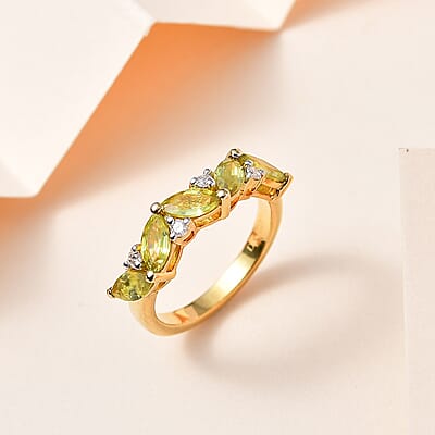 Premium Sava Sphene and Moissanite Ring in Vermeil Yellow Gold Over Sterling Silver (Size 10.0) 1.40 ctw