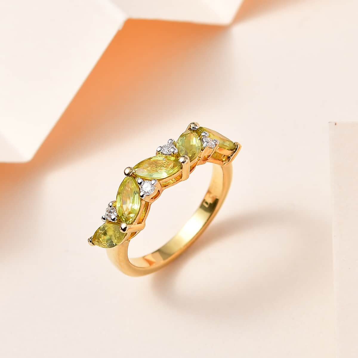 Premium Sava Sphene and Moissanite Ring in Vermeil Yellow Gold Over Sterling Silver (Size 10.0) 1.40 ctw image number 1