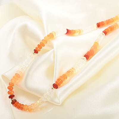 Certified and Appraised Luxoro 14K Yellow Gold AAA Fire Opal Beaded Necklace 18-20 Inches 78.00 ctw
