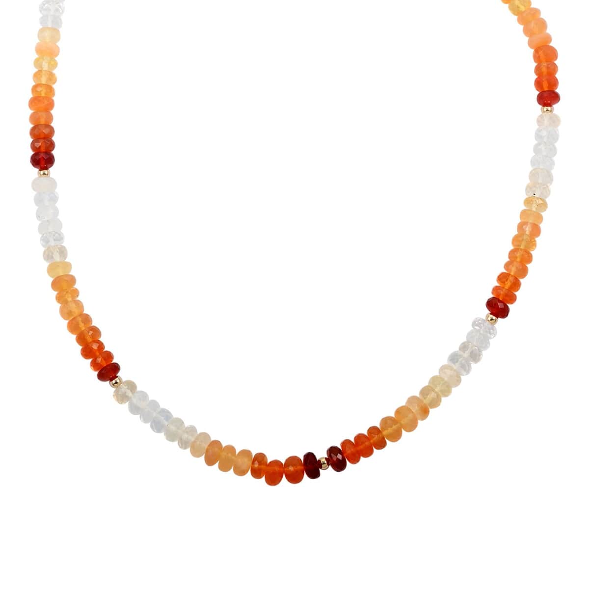 Certified and Appraised Luxoro 14K Yellow Gold AAA Fire Opal Beaded Necklace 18-20 Inches 78.00 ctw image number 3