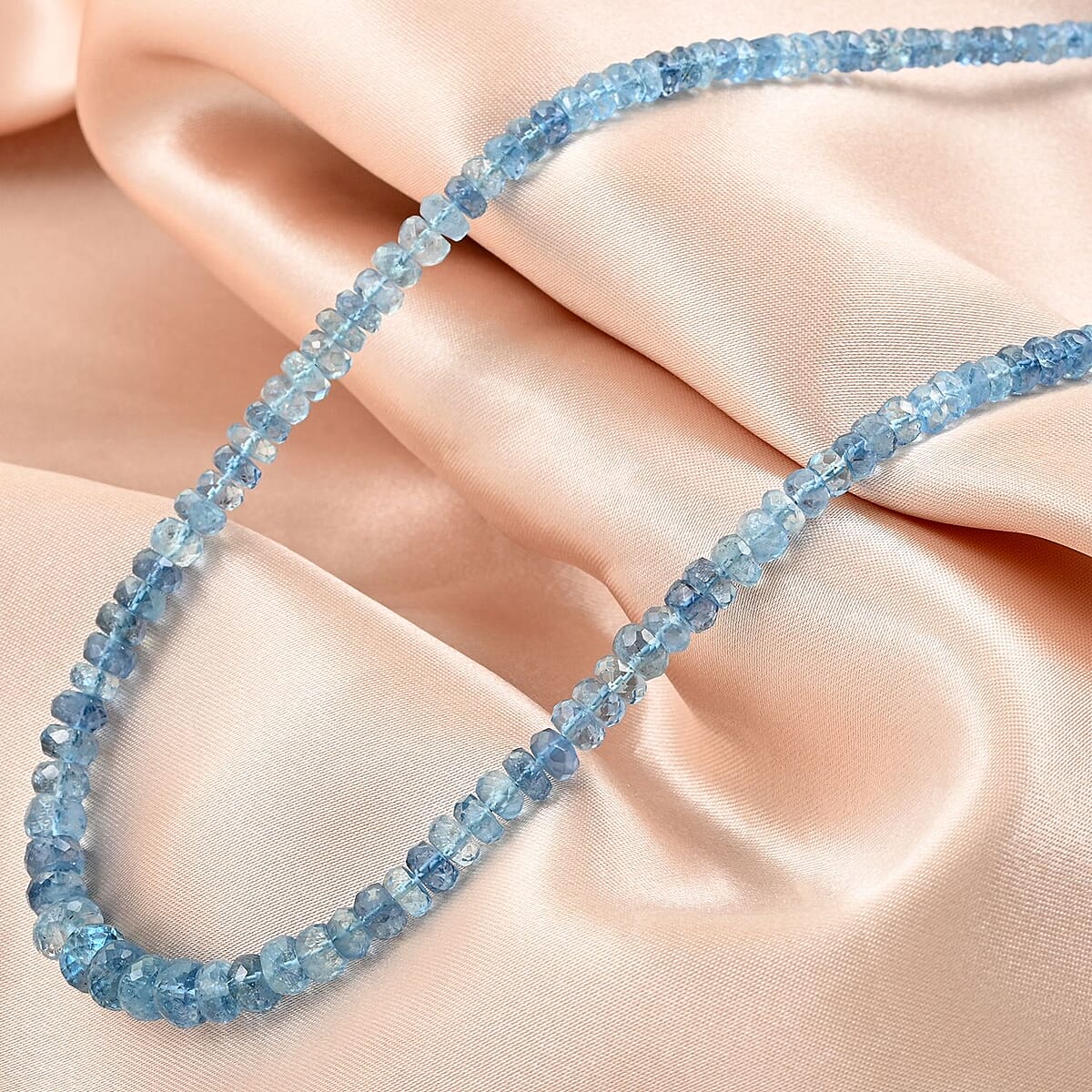 Certified and Appraised Rhapsody 950 Platinum AAA Santa Maria Aquamarine Beaded Necklace 18-20 Inches 60.00 ctw image number 1