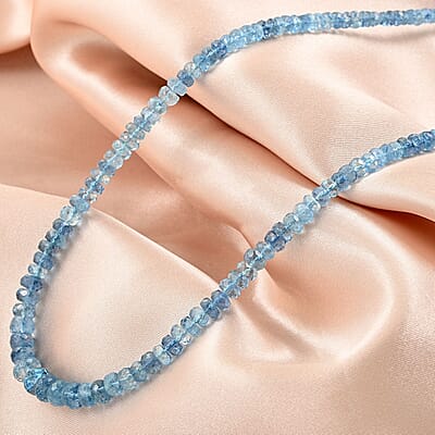 Certified and Appraised Rhapsody 950 Platinum AAA Santa Maria Aquamarine Beaded Necklace 18-20 Inches 60.00 ctw