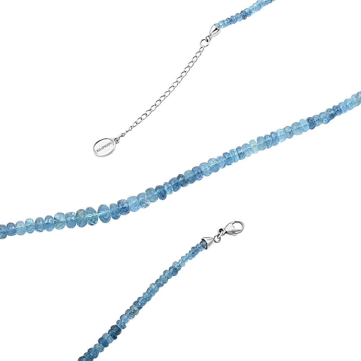 Certified and Appraised Rhapsody 950 Platinum AAA Santa Maria Aquamarine Beaded Necklace 18-20 Inches 60.00 ctw image number 2