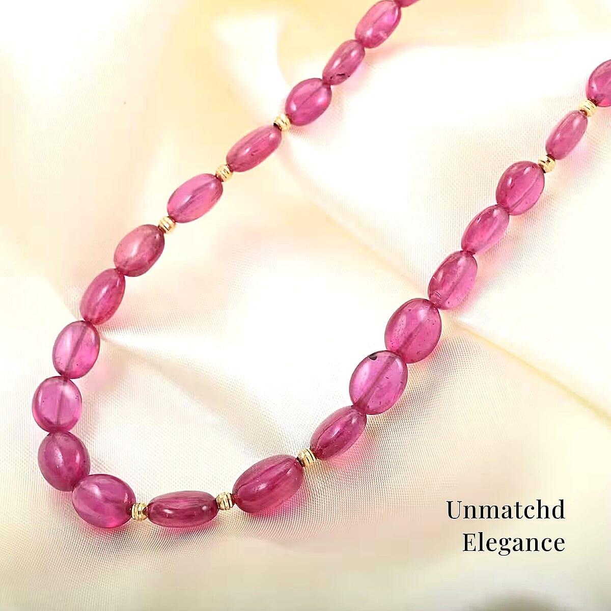 Certified & Appraised Luxoro AAA Niassa Ruby (FF) 105.00 ctw Beaded Necklace 14K Yellow Gold 18-20 Inches image number 3