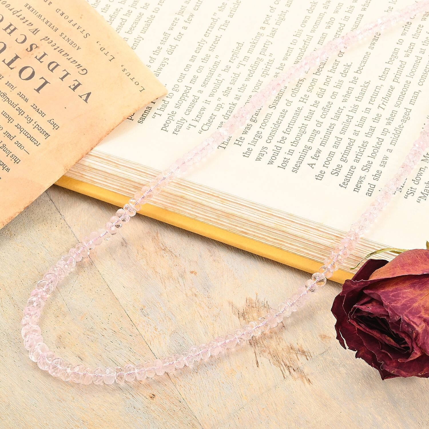 Luxoro 14K Yellow Gold Premium Marropino Morganite Beaded Necklace 18-20 Inches 100.00 ctw