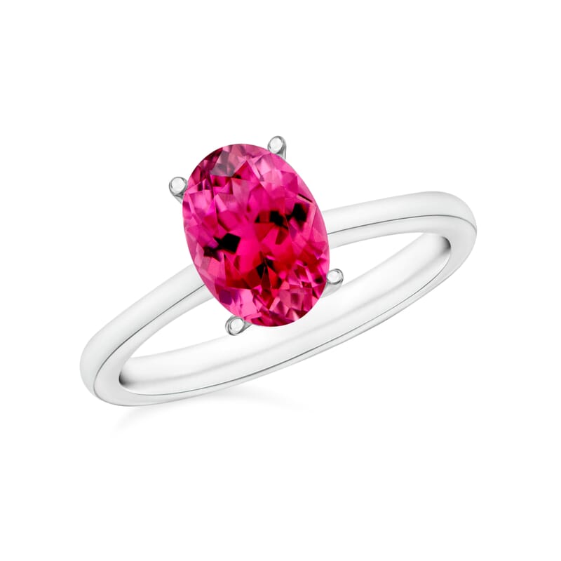 Ouro Fino Rubellite 1.30 ctw Solitaire Ring in Platinum Over Sterling Silver (Size 10.0)