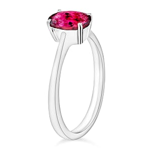 Ouro Fino Rubellite 1.30 ctw Solitaire Ring in Platinum Over Sterling Silver (Size 10.0) (Del. in 10-12 Days)