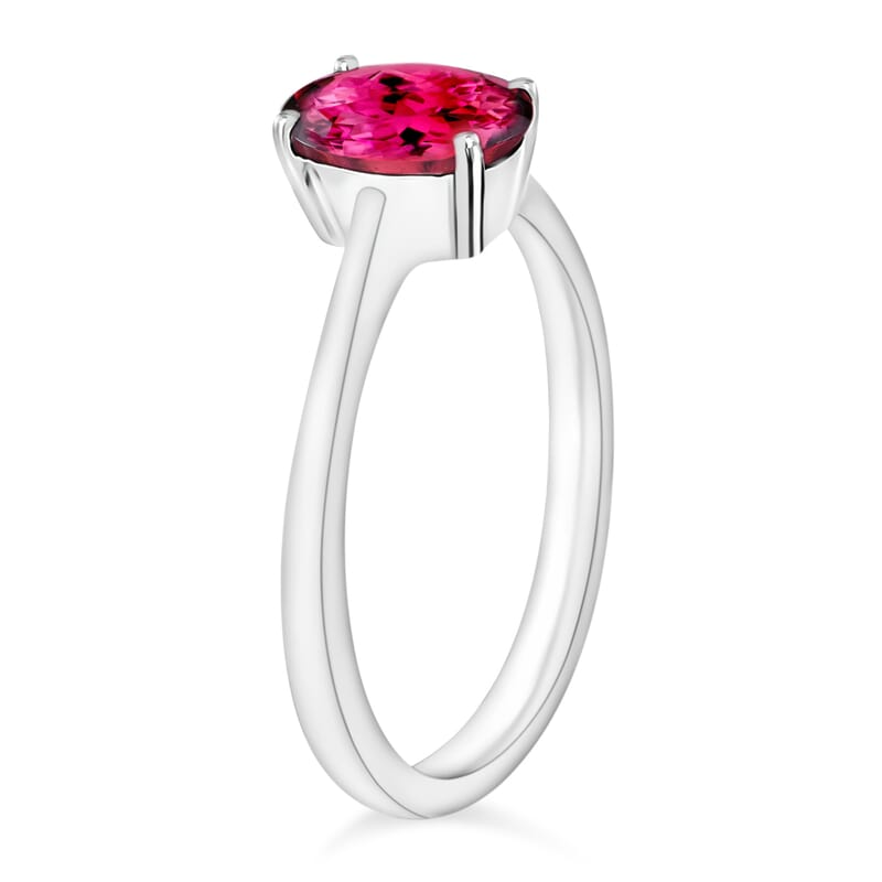 Ouro Fino Rubellite 1.30 ctw Solitaire Ring in Platinum Over Sterling Silver (Size 10.0)