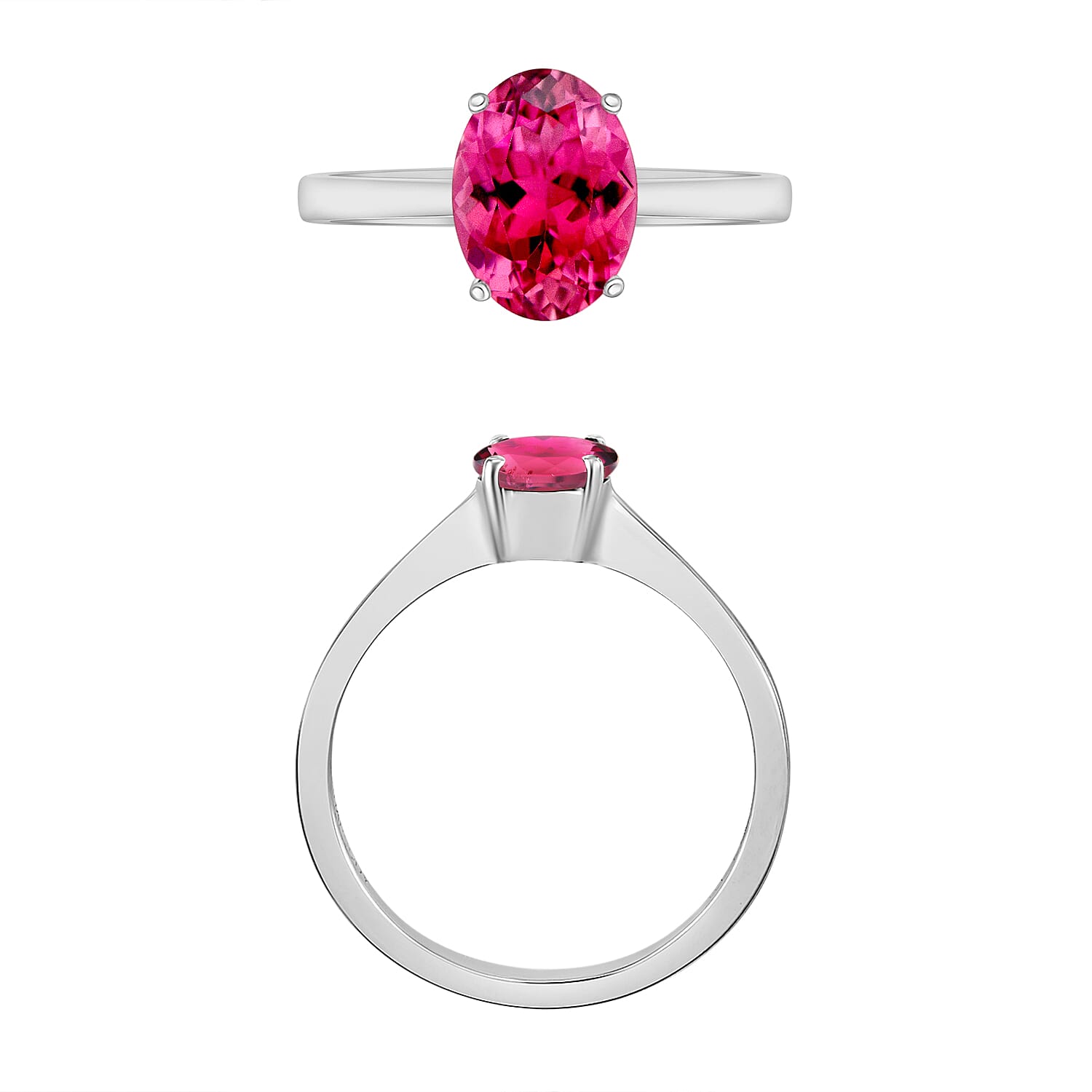 Ouro Fino Rubellite 1.30 ctw Solitaire Ring in Platinum Over Sterling Silver (Size 10.0)