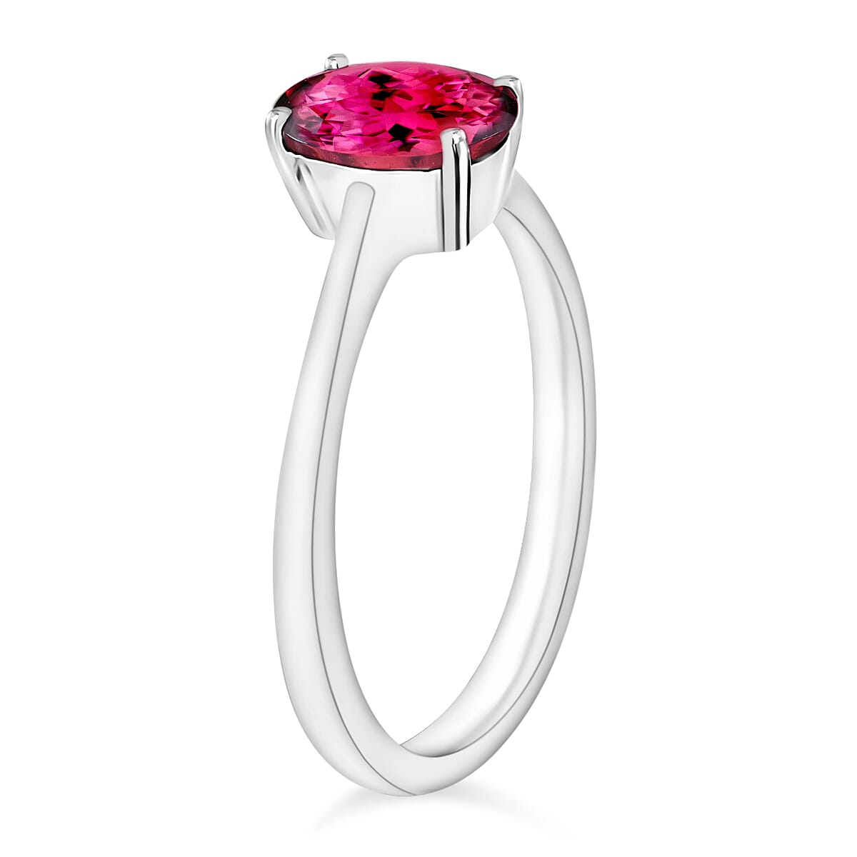Ouro Fino Rubellite 1.30 ctw Solitaire Ring in Platinum Over Sterling Silver (Size 7.5) (Del. in 10-12 Days) image number 2