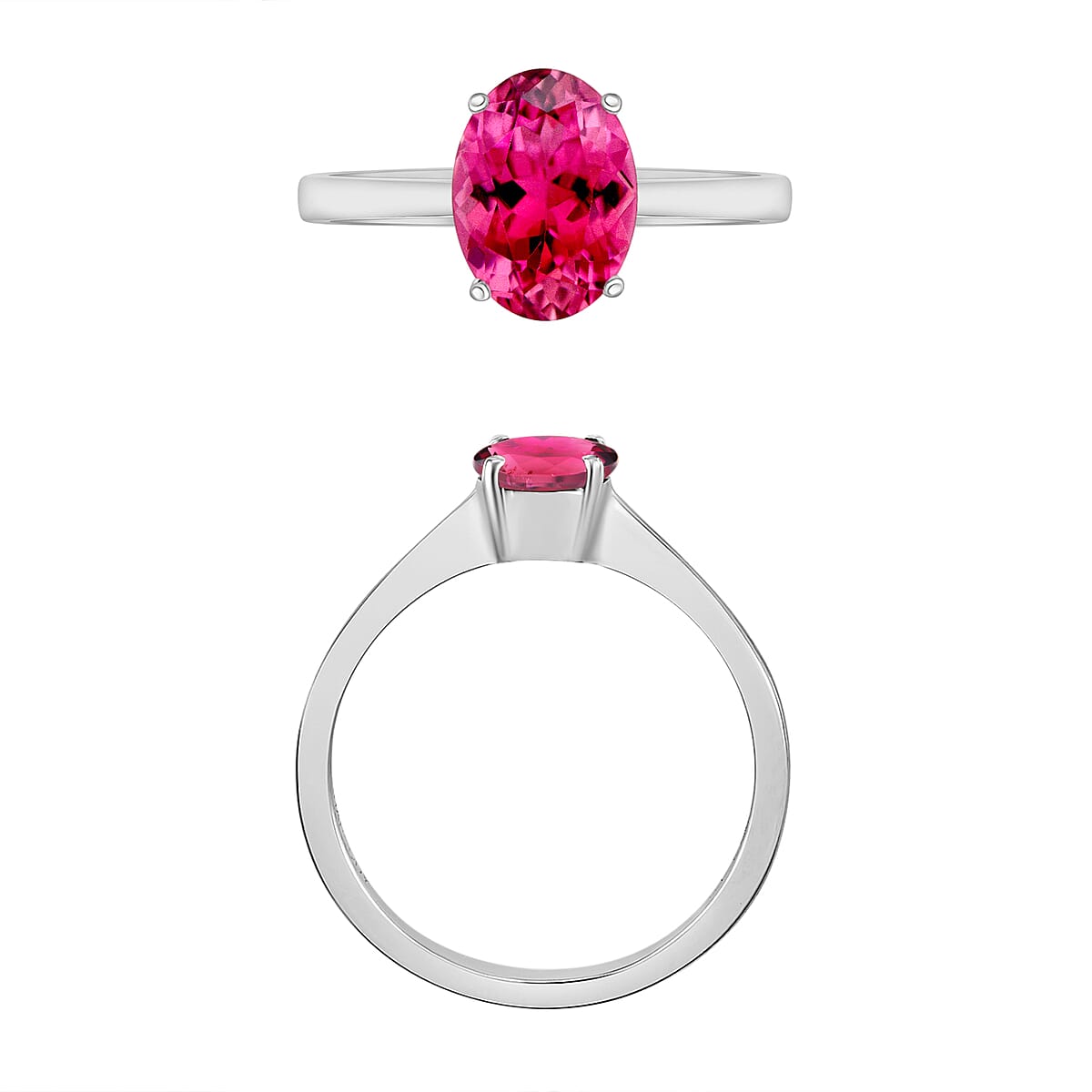 Ouro Fino Rubellite 1.30 ctw Solitaire Ring in Platinum Over Sterling Silver (Size 9.5) image number 3