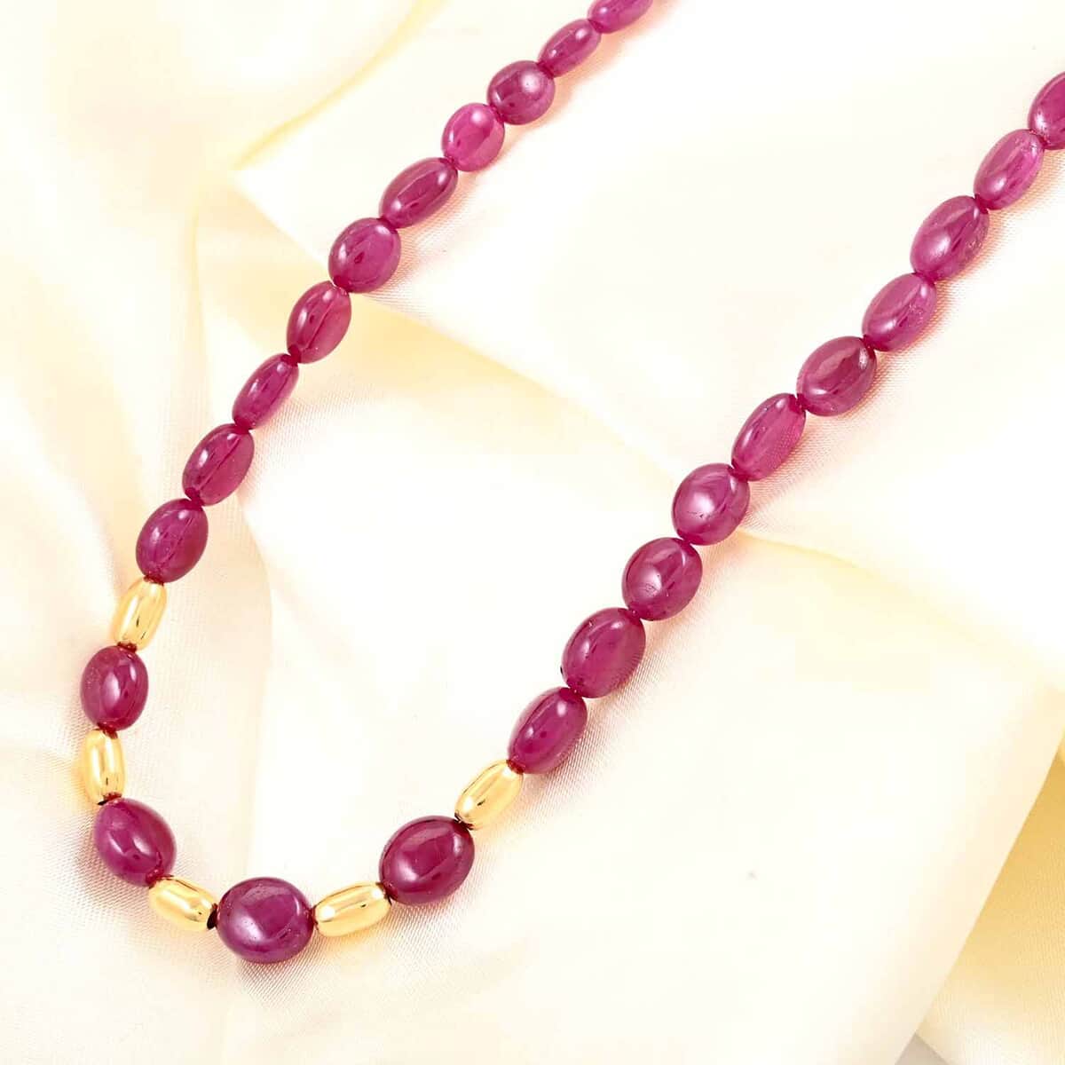 By Tony Diniz Certified and Appraised Iliana 18K Yellow Gold AAA Montepuez Ruby Beaded Necklace 18-20 Inches 80.00 ctw image number 1