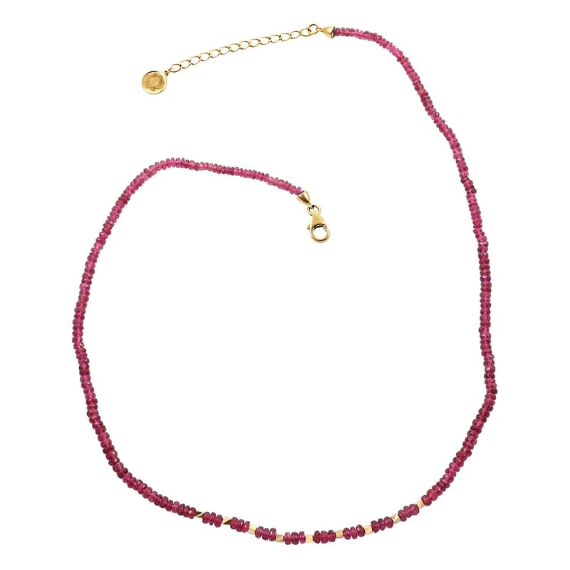 Iliana 18K Yellow Gold AAA Ouro Fino Rubellite Beaded Necklace 18-20 Inches 40.00 ctw