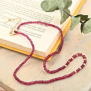Iliana 18K Yellow Gold AAA Ouro Fino Rubellite Beaded Necklace 18-20 Inches 40.00 ctw